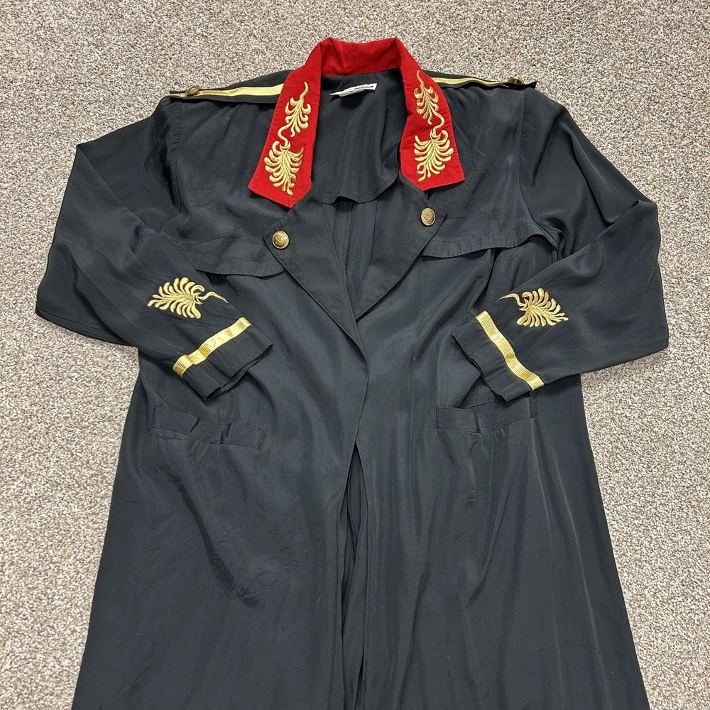 Vintage Blossom Rosen Coat Womens 8 Black Military Embroidered Long Red Collar